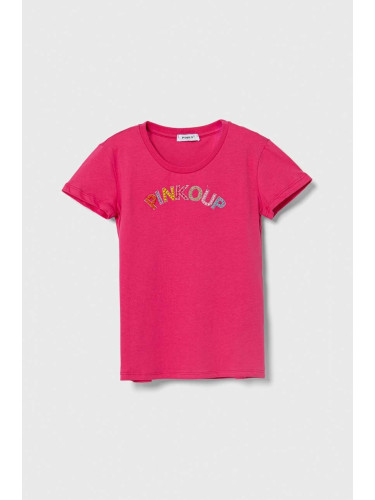 Детска памучна тениска Pinko Up в розово