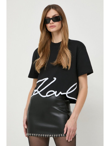 Памучна тениска Karl Lagerfeld в черно