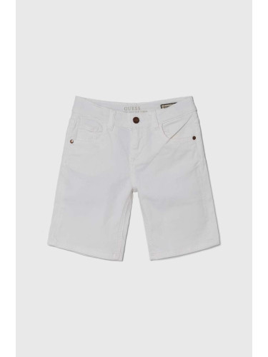 Детски дънков къс панталон Guess в бяло с регулируема талия