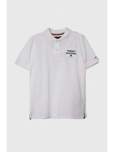 Детска памучна тениска с яка Tommy Hilfiger в бяло с апликация
