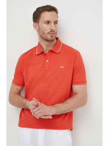 Памучна тениска с яка Paul&Shark в оранжево с изчистен дизайн 24411229