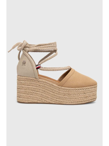 Еспадрили Tommy Hilfiger CLOSED TOE LINEN FLATFORM в бежово със скосена платформа FW0FW07746