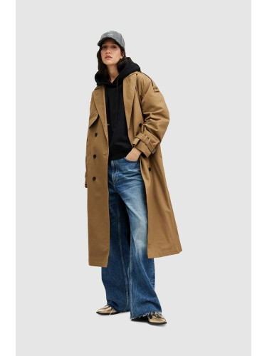 Памучно палто AllSaints WYATT в кафяво преходен модел