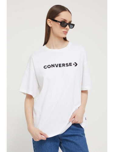 Памучна тениска Converse в бежово