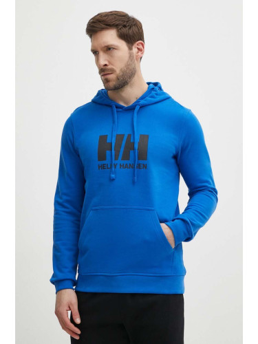 Памучен суичър Helly Hansen HH LOGO HOODIE в синьо с качулка апликация 53289 33977