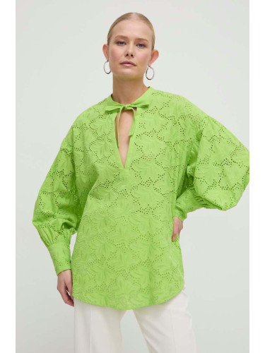 Памучна блуза Silvian Heach дамска в зелено с изчистен дизайн