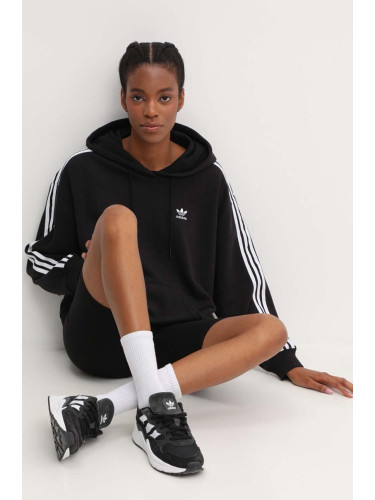 Суичър adidas Originals 3-Stripes Hoodie в черно с качулка с апликация IU2418