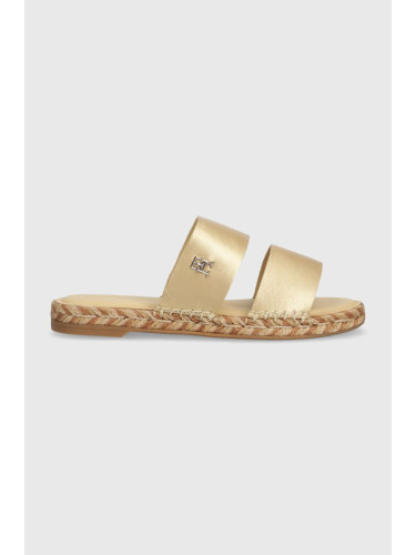 Кожени чехли Tommy Hilfiger TH GOLD FLAT ESPADRILLE SANDAL в златисто FW0FW07932