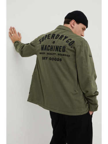 Памучно яке Superdry в зелено преходен модел