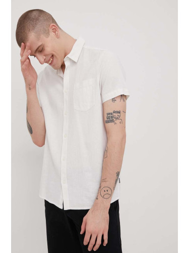 Ленена риза Solid мъжка в бяло със стандартна кройка с класическа яка