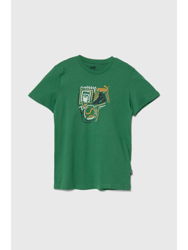 Детска памучна тениска Puma GRAPHICS Year of Sports B в зелено с принт