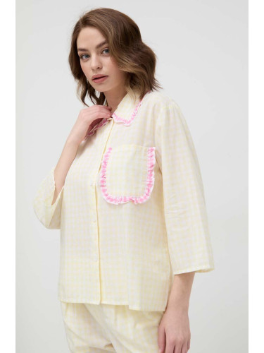 Памучно горнище на пижама United Colors of Benetton в жълто от памук