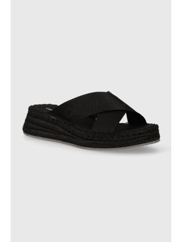 Чехли Calvin Klein Jeans SPORTY WEDGE ROPE SANDAL MR в черно със скосена платформа YW0YW01364