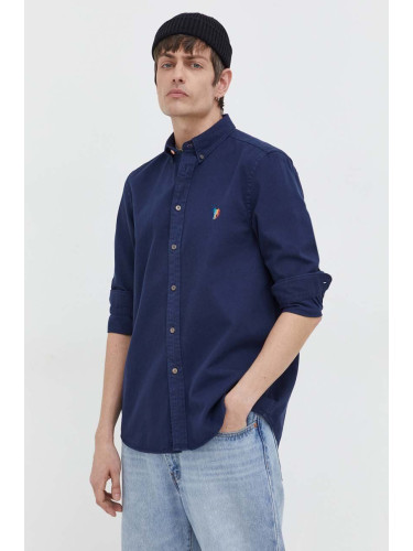 Памучна риза PS Paul Smith мъжка в тъмносиньо със стандартна кройка с яка с копче