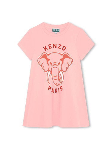 Детска памучна рокля Kenzo Kids в розово къса разкроена