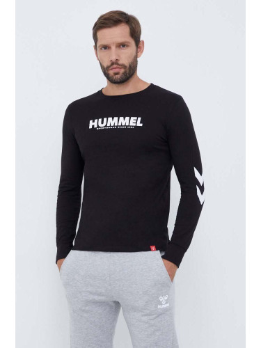 Памучна блуза с дълги ръкави Hummel hmlLEGACY T-SHIRT LS в черно с принт