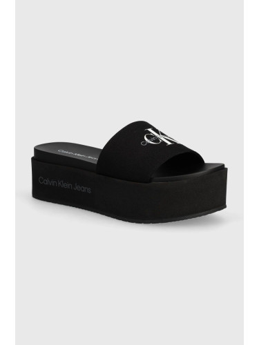 Чехли Calvin Klein Jeans FLATFORM SANDAL MET в черно с платформа YW0YW01036