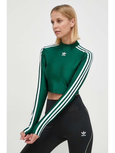 Блуза с дълги ръкави adidas Originals 0 в зелено с ниско поло IR8136
