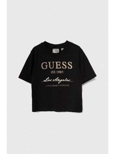 Памучна тениска Guess в черно