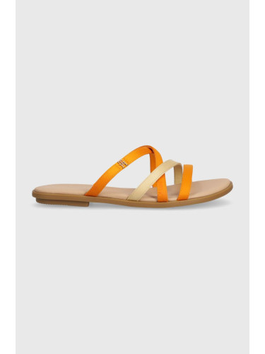 Чехли Tommy Hilfiger TH STRAP FLAT SATIN SANDAL в оранжево FW0FW08041