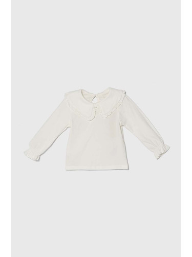 Бебешка памучна блуза с дълъг ръкав zippy в бяло с яка
