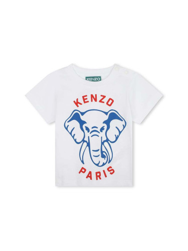 Детска памучна тениска Kenzo Kids в бяло с принт