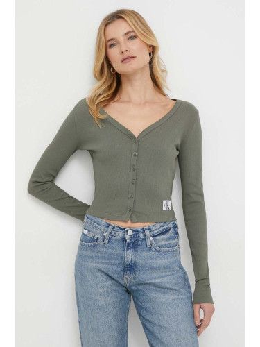 Блуза с дълги ръкави Calvin Klein Jeans в зелено J20J222570