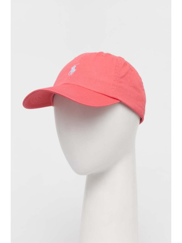 Памучна шапка с козирка Polo Ralph Lauren в розово с апликация 710667709