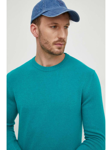 Пуловер с вълна United Colors of Benetton мъжки в зелено от лека материя