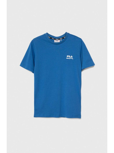 Детска памучна тениска Fila LEGAU в синьо с принт