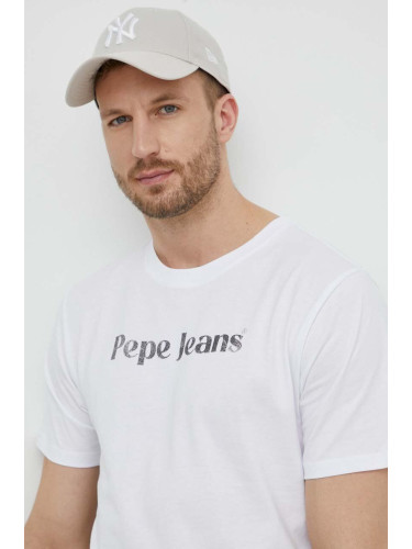 Памучна тениска Pepe Jeans CLIFTON в бяло с принт PM509374