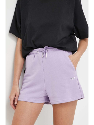 Къс панталон Fila Buchloe в лилаво с изчистен дизайн с висока талия