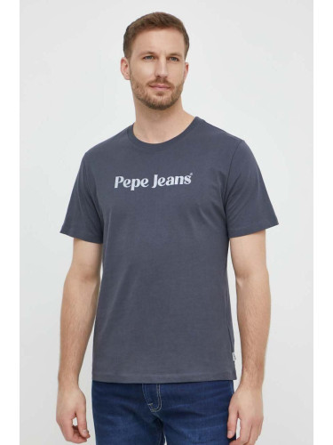 Памучна тениска Pepe Jeans CLIFTON в сиво PL204584UH2 PM207387XX1