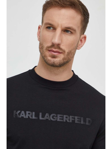 Памучна блуза с дълги ръкави Karl Lagerfeld в черно с принт