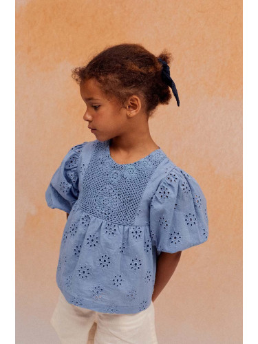 Детска памучна блуза zippy в синьо с изчистен дизайн
