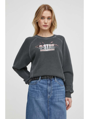 Памучен суичър G-Star в сиво с принт