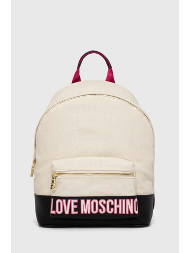 Раница Love Moschino в бежово голям размер с апликация