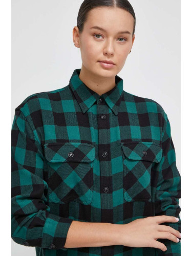 Памучна риза Polo Ralph Lauren дамска в зелено със стандартна кройка с класическа яка 211916023