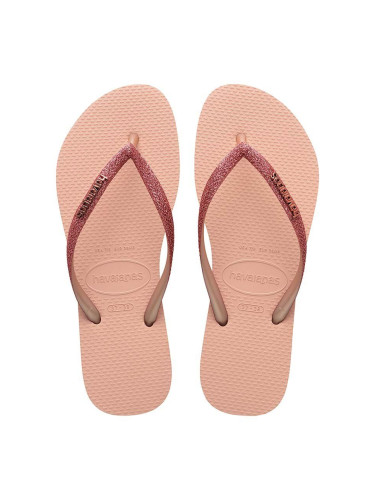 Джапанки Havaianas SLIM GLITTER II в розово с равна подметка 4146975.9898