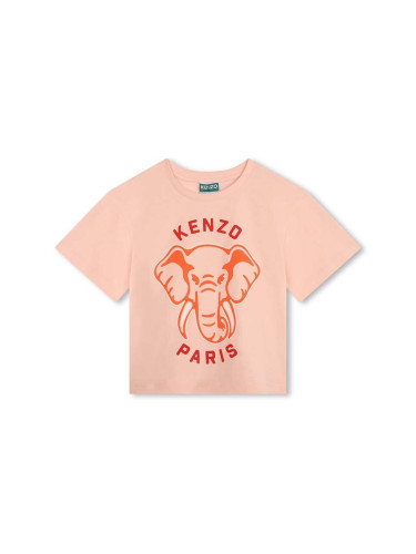 Детска памучна тениска Kenzo Kids в розово