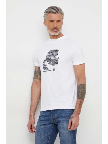 Памучна тениска Karl Lagerfeld в бежово с принт 542241.755423