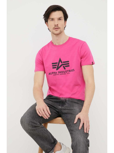 Памучна тениска Alpha Industries в розово с принт