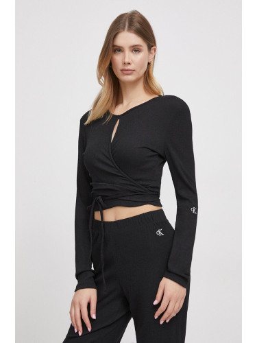 Блуза с дълги ръкави Calvin Klein Jeans в черно J20J222559
