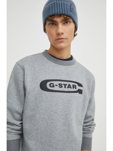 Суичър G-Star Raw в сиво с принт