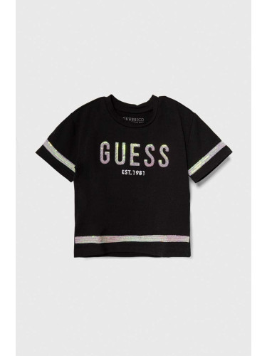 Детска тениска Guess в черно