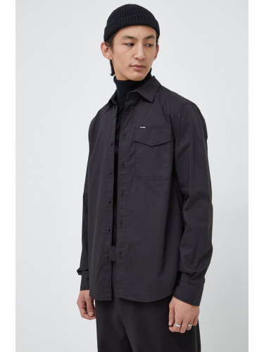 Риза G-Star Raw мъжка в черно със стандартна кройка с класическа яка