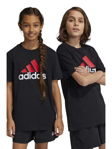 Детска памучна тениска adidas U BL 2 TEE в черно с принт