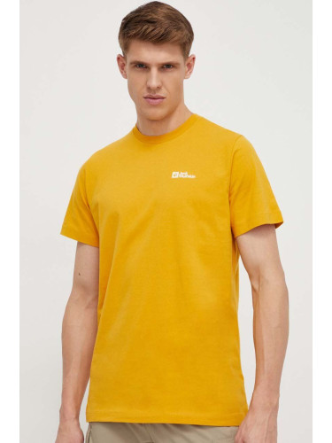 Памучна тениска Jack Wolfskin в жълто с изчистен дизайн