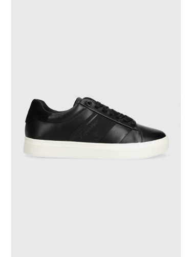 Кожени маратонки Calvin Klein CUPSOLE LACE UP HE LTH в черно HW0HW02051