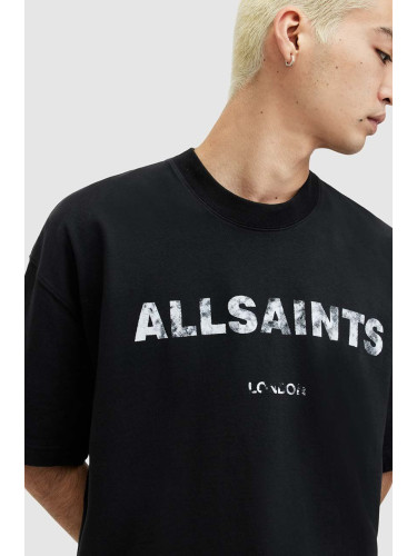 Памучна тениска AllSaints FLOCKER в черно с принт